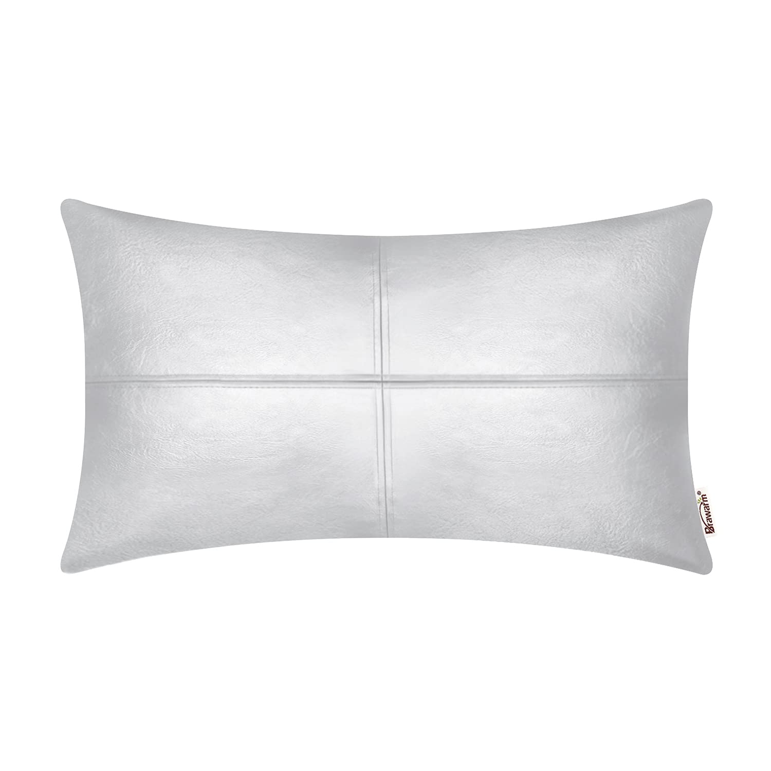 Brawarm Faux Leather Throw Pillow Covers 12 X 20 Inches, Silver Leather Pillow Cover, Hand Stitched Leather Decorative Lumbar Pi